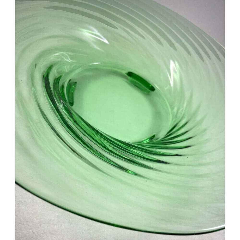 Fostoria Green Optic Swirl Bowl Footed Centerpiece 12.25” Vintage
